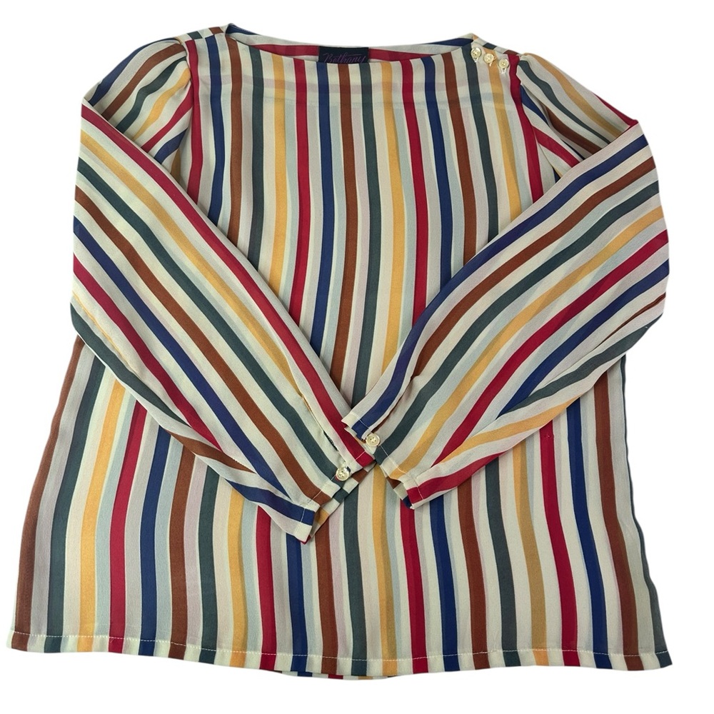 Vintage 1970s Bethany Sheer Multicolor Stripe Blouse Retro Boho Hippie Sz 11/12
